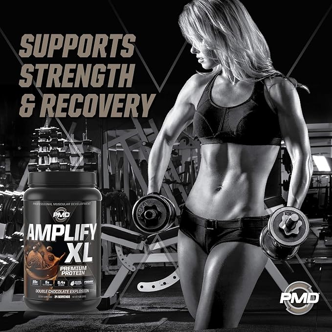 PMD Sports Amplify XL Premium Whey Protein Supplement Hydro Greens Blend - Glutamine and Whey Protein Matrix with Superfood for Muscle, Strength and Recovery - Double Chocolate Explosion (24 Servings)