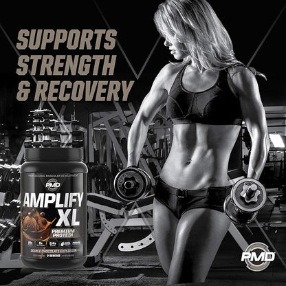 PMD Sports Amplify XL Premium Whey Protein Supplement Hydro Greens Blend - Glutamine and Whey Protein Matrix with Superfood for Muscle, Strength and Recovery - Double Chocolate Explosion (24 Servings)