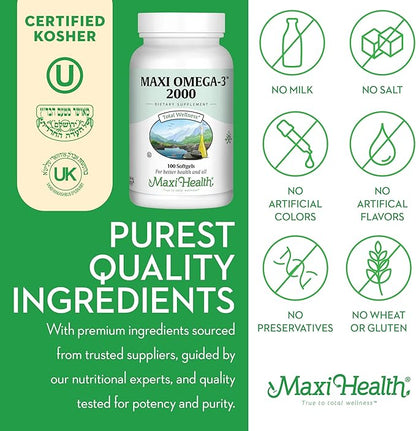Omega 3 Fish Oil - Triple Strength 2000 mg Kosher Fish Oil Supplements - No Fishy Aftertaste Omega 3 Supplement - Burpless Fish Oil Omega 3 Fatty Acid Supplement with EPA and DHA (100 Softgels)