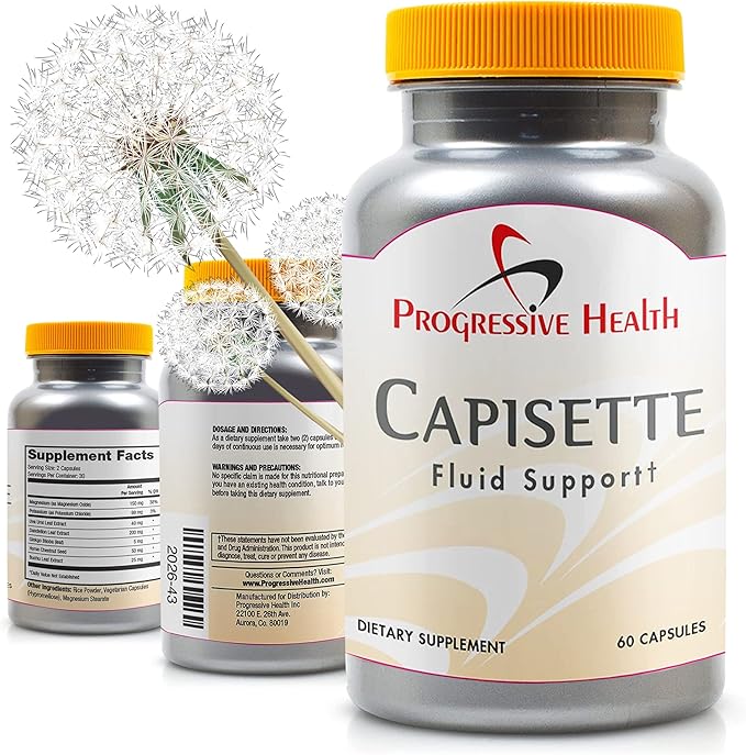 Capisette Water Retention Support - Reduces Swollen Feet, Ankles, and Legs - Reduce Swelling & Fluid Retention from Edema. Includes: Potassium, Dandelion Root, & More- Dietary Supplement (60 capsules)