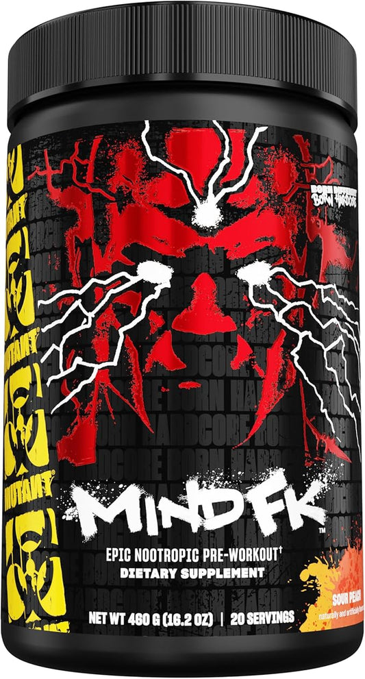 Mutant Mind FK - Epic Nootropic Pre-Workout - Brain Supplement for Mental Focus - 20 Serve - Sour Peach - 460g