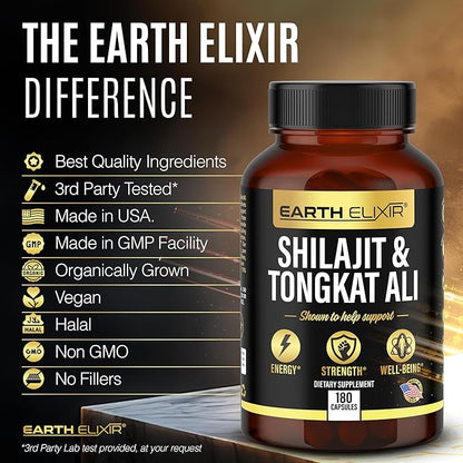 Shilajit 1000mg & Tongkat Ali 400mg (180 Capsules) Made in USA-Shilajit Supplement (20% Fulvic Acid) Shilajit Pure Himalayan Organic & Tongkat Ali for Men More Potent Than Shilajit Resin