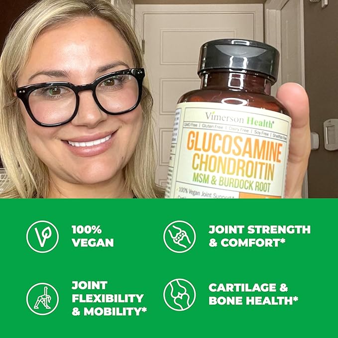 Vegan Glucosamine Chondroitin MSM - 100% Vegan Joint Support Supplement for Women & Men with Burdock and Glucosamine Sulfate 1500 mg. Used for Cartilage and Joint Health and Flexibility - 2 Pack