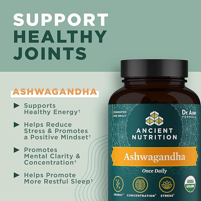 Ashwagandha Tablets by Ancient Nutrition, Stress Relief, Supports Energy, Mental Clarity and Concentration, Reduces Fatigue and Anxiousness, Paleo and Keto Friendly, 30 Capsules