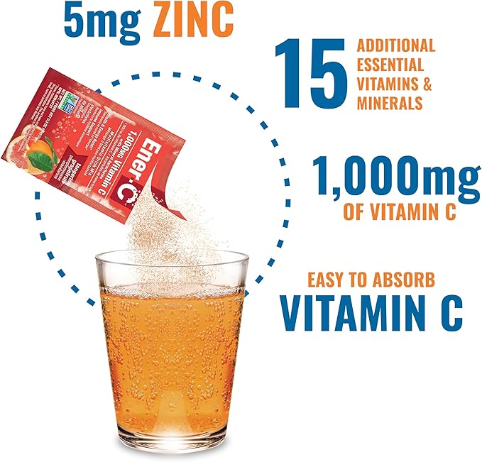 Ener-C Tangerine Grapefruit Multivitamin Drink Mix Powder Vitamin C 1000mg & Electrolytes - Real Fruit Juice Natural Energy & Immune Support for Women & Men - Non-GMO Vegan & Gluten Free - 30 Count