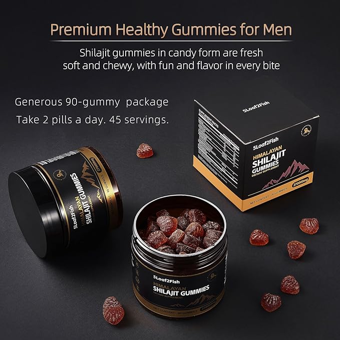 Organic Shilajit Gummies, Pure Himalayan Shilajit Gummies for Men Supplement, Gold Shilajit Gummies for Women，Natural 85+ Trace Minerals, Ashwagandha, Black Seed Oil Extract, 90 Gummies