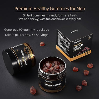 Organic Shilajit Gummies, Pure Himalayan Shilajit Gummies for Men Supplement, Gold Shilajit Gummies for Women，Natural 85+ Trace Minerals, Ashwagandha, Black Seed Oil Extract, 90 Gummies