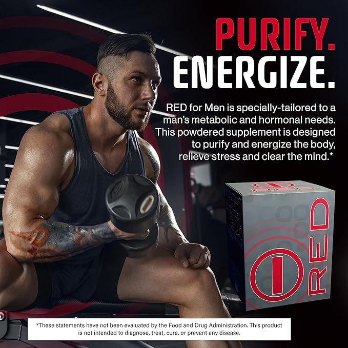 Energy Drink Powder, Red for Men 30 Drink Mix Packets. Energy Drink Packets Specially Tailored for Men. Energy Powder Drink Mix Designed to Purify and Energize The Body