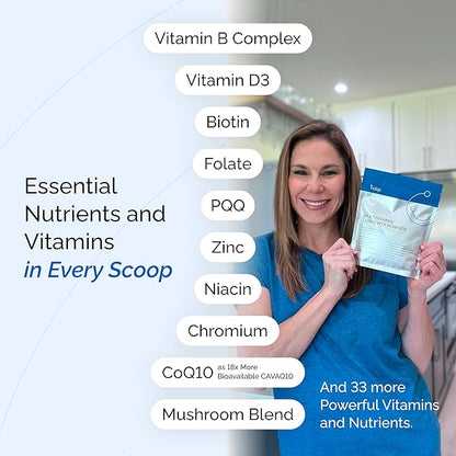 Multivitamin Longevity Powder for Healthy Aging - Whole Body Health and Immune Support - Digestive and Gut Health - Multivitamin for Women and Men 40+ - Mushroom Extracts, A,D3,E, B-Complex