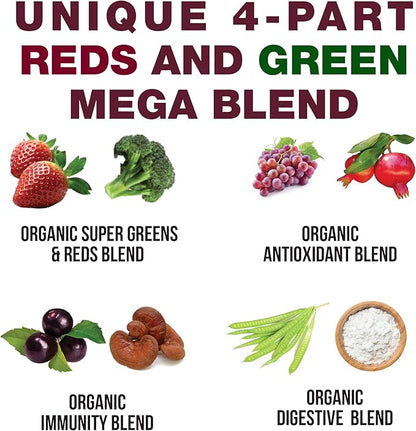 Kids Greens and Reds Superfood Powder. Best Tasting Organic Vegan Super Food Juice with 25+ Real Fruits and Vegetables. Gluten Free Real Food Vitamins. Green and Red Superfoods Supplement for Children