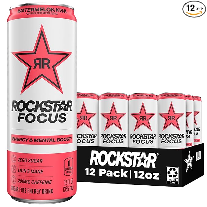 Rockstar Focus, Watermelon Kiwi, 12 Fl Oz Cans (Pack of 12)