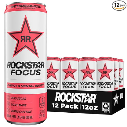 Rockstar Focus, Watermelon Kiwi, 12 Fl Oz Cans (Pack of 12)