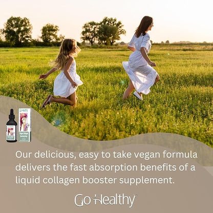 Go Healthy Vegan Collagen & Biotin Liquid Drops for Women & Men - Supports Healthy Hair, Nail & Skin, Boosts Metabolism - Non-GMO, Sugar Free - 60-Day Supply