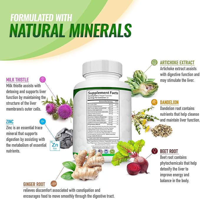 Detox Cleanse Liver Support & Repair Formula - Liver Cleanser Natural 5 Day Detox, Support Digestion System, Flush Toxins & Urinary Tract, Milk Thistle Extract 25+ Herbs, 60 Capsules, Toplux Nutrition