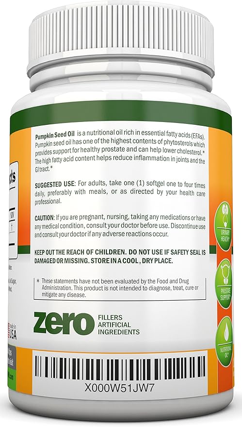 Pumpkin Seed Oil - 1000MG - 180 Softgels - Cold-Pressed Natural Pumpkin Seed Oil - Natural Source of Essential Fatty Acids - Great for Hair Growth, Prostate Health, Joint Health and GI Tract