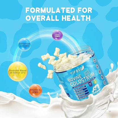 Grass Fed Colostrum Supplement 2000mg, 120 Gummies Sugar Free 40% IgG Bovine Colostrum Gummies + Probiotic, Multivitamin Etc for Immune Support, Gut Support, Hair & Skin