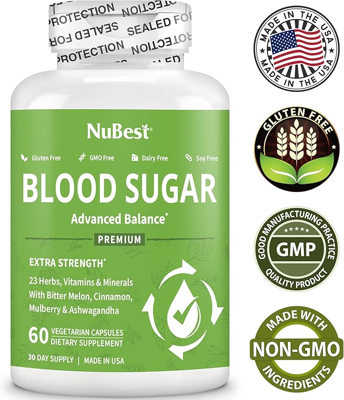 NuBest Blood Sugar - Advanced Formula with Bitter Melon, Ashwagandha, Cinnamon, Chromium, Magnesium, Vitamins, Alpha Lipoic Acid, Cayenne Pepper & More - Pack 1