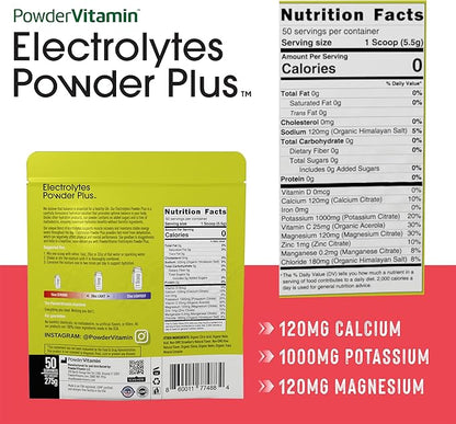 Electrolytes Powder Plus (50 Servings), 0 Calorie Keto, 0 Sugar, No Maltodextrin,1000mg Potassium,120mg Calcium,120mg Magnesium, Hydration Powder (50 Servings, Strawberry Kiwi)