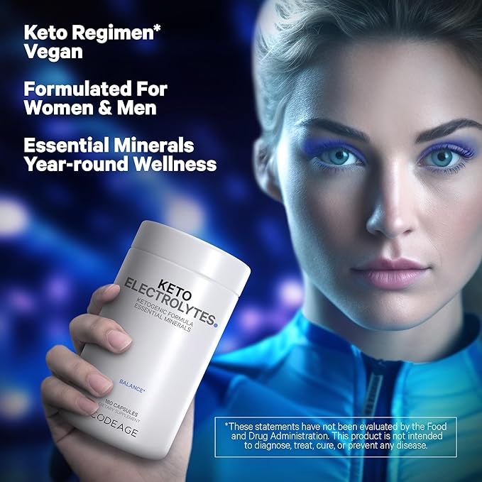 Codeage Keto Electrolytes Supplement – Vegan Electrolyte Tablets w Magnesium, Potassium, Calcium & Salt - Electrolyte Powder Salt Pills & Drink Hydration Supplements - Non-GMO Keto Diet - 180 Capsules