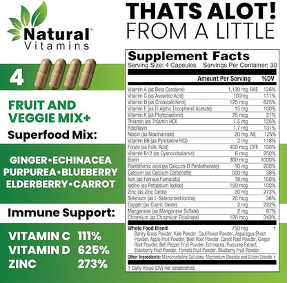 Fruits & Veggies Supplement Capsules - High-Potency Daily Wellness Blend - Packed with Essential Vitamins, Antioxidants, and Minerals - Supports Balanced Nutrition & Optimal Health (Red & Green)