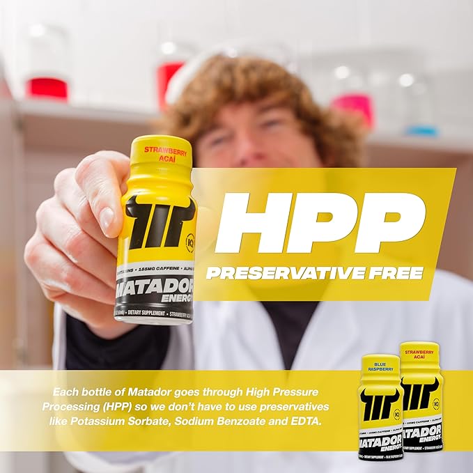 MATADOR Energy Shots - Blue Raspberry 24 Bulk Pack - Sugar Free Nootropic Natural Caffeine Energy Shot Bottles, B Vitamin Complex (Vitamin B3 & B12), 200 MG of Alpha GPC Enhancing Cognitive Function
