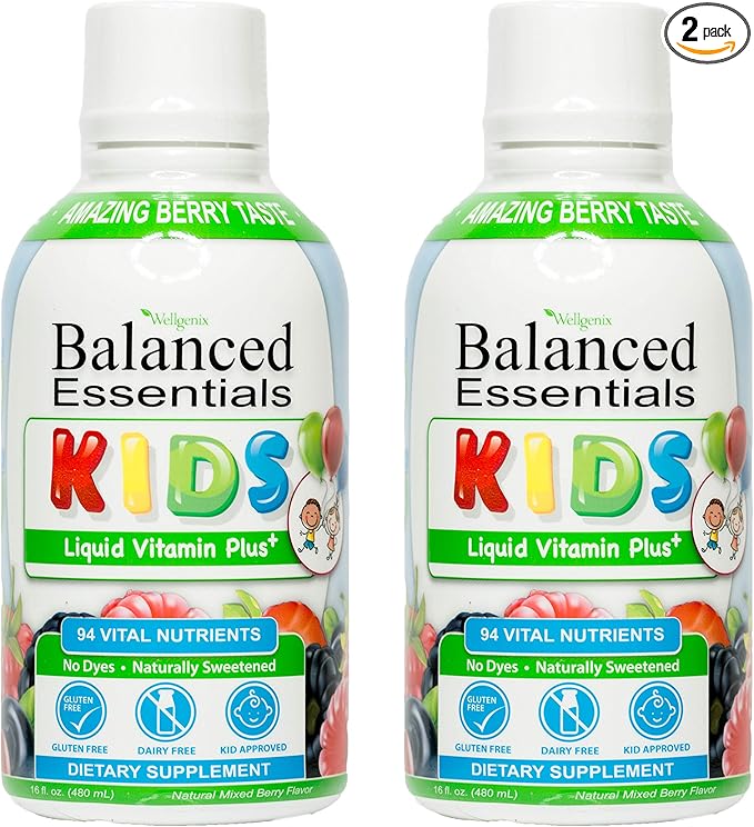 Wellgenix Balanced Essentials Kids Liquid Vitamin - Nutritional Multivitamin for Picky Eaters - Childrens Immune Boost & Overall Health -16oz (Pack of 2)