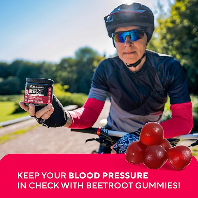 Beet Root Gummies - Cardio Beet Gummies 2600mg - Nitric Oxide Gummies with Beet Root, Grape Seed Extract, Coq10, Vitamin C & B12 - Beet Chews for Normal Blood Pressure & Heart Health – 60 Count