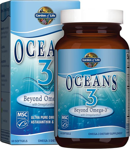 Garden of Life Ultra Pure EPA/DHA Omega 3 Fish Oil - Oceans 3 Beyond Omega 3 Supplement with Antioxidants, 60 Softgels