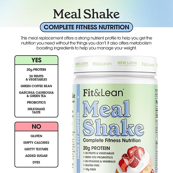 Fit & Lean Meal Shake, Fat Burning Meal Replacement, Protein, Fiber, Probiotics, Strawberry Shortcake, 0.8 lbs (365 g),10 Servings Per Container