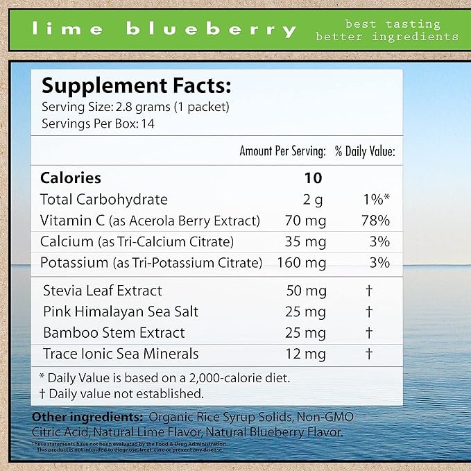 Superieur Electrolyte Powder Packets - Vegan Electrolyte Hydration Powder w/Sea Minerals - Keto Friendly, Non-GMO, Zero Sugar Electrolyte Supplement-Healthy Sports Drink -Lime Blueberry (14 Packets)