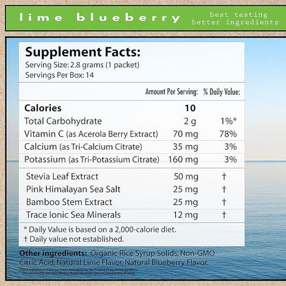 Superieur Electrolyte Powder Packets - Vegan Electrolyte Hydration Powder w/Sea Minerals - Keto Friendly, Non-GMO, Zero Sugar Electrolyte Supplement-Healthy Sports Drink -Lime Blueberry (14 Packets)