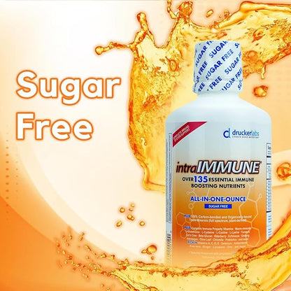 DRUCKER Labs Organic Liquid Daily Immune & Defense Support, Multivitamin, Elderberry, Echinacea, Zinc, Vitamin D, C E, Vegan, Non GMO, Gluten Free (32 oz., Sugar Free Peach Berry)