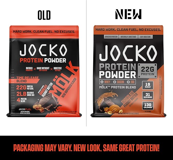 Jocko Mölk Whey Protein Powder 22g Sugar Free Monk Fruit Blend - Muscle Recovery & Growth, Packaging May Vary (31 Servings, Chocolate Peanut Butter)