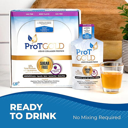 Liquid Collagen Protein Shot, 17g Clear Protein Nano-Hydrolyzed Grass Fed Collagen, 2g Arginine for Wound Support, Gluten Free, Sugar Free, 0g Carbs, Non GMO, Berry, 1 fl oz, 24 Pack