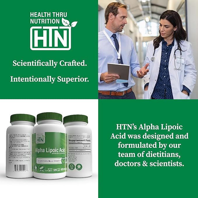 Health Thru Nutrition Alpha Lipoic Acid 600mg 120 Servings | Certified Vegan | Universal Antioxidant | Non-GMO, 3rd Party Tested, Hypoallergenic, Gluten Free, Soy Free ALA Capsules