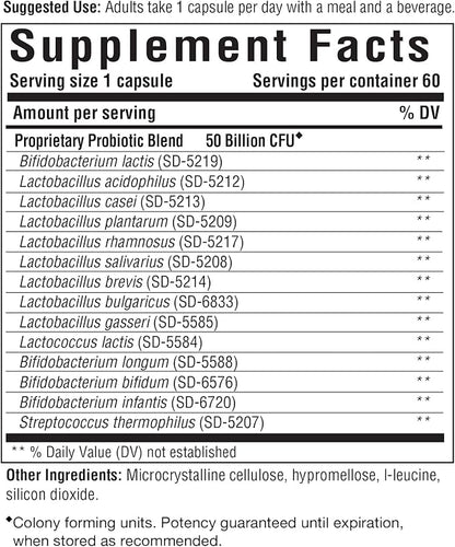 INNATE Response Formulas Flora 50-14 Clinical Strength - Probiotic Supplement with 50 Billion CFU - 14 Probiotic Strains - Vegan and Non-GMO - Made Without 9 Food Allergens - 60 Capsules