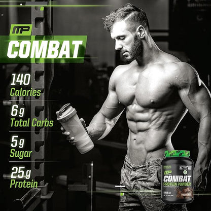 MusclePharm Combat Protein Powder, Chocolate Milk Flavor, Fuels Muscles for Productive Workouts, 5 Protein Sources Including Whey Protein Isolate & Egg Albumin, Gluten Free, 2 lb, 26 Servings