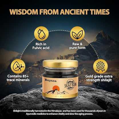 Pure Himalayan Shilajit Resin | 600 mg 80+ Servings| 85+ Trace Minerals & 75%+ Fulvic Acid for Focus & Energy| Zero Sugar| Gold Grade Pure Shilajit for Men & Women - 1.76 Oz * 3 Pcs