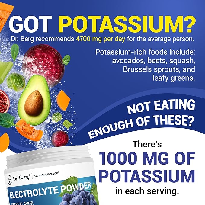 Dr. Berg Zero Sugar Hydration Keto Electrolyte Powder - Enhanced w/ 1000 mg of Potassium & Real Pink Himalayan Salt (NOT Table Salt) - Grape Flavor Hydration Drink Mix Supplement - 50 Servings