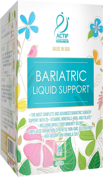 Actif Organic Bariatric Liquid Support With 25+ Organic Vitamins And Minerals For Bariatric Surgery, Advanced Formula, Non GMO, 32 Oz