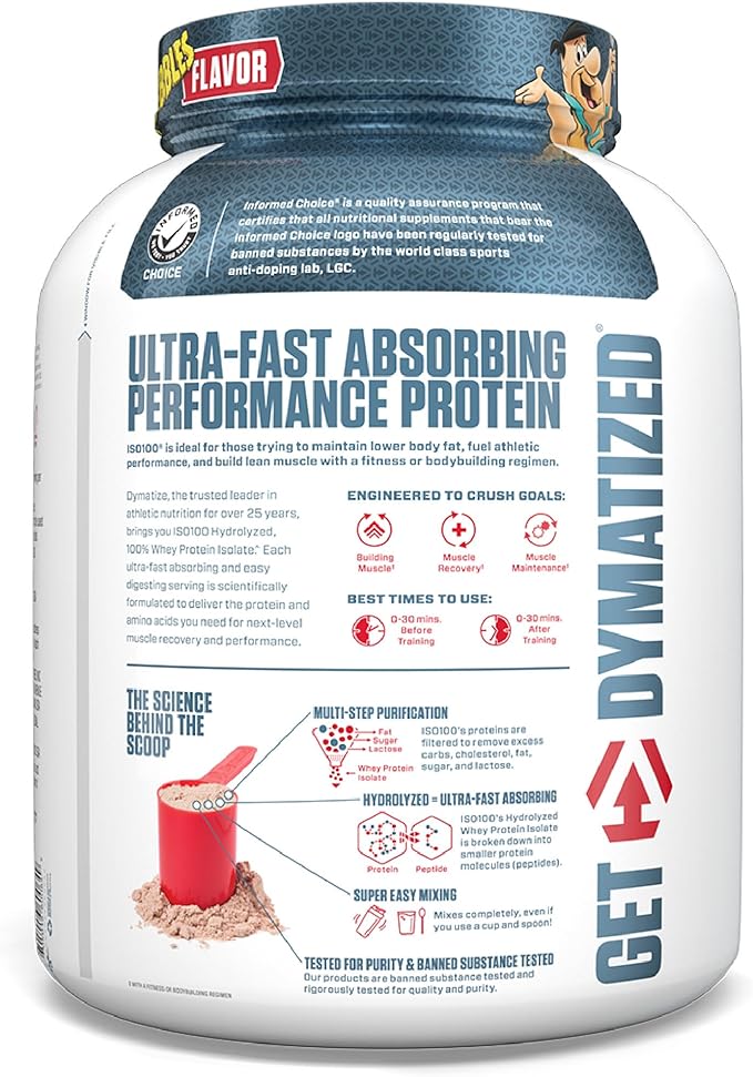 Dymatize ISO100 Hydrolyzed Protein Powder, 100% Whey Isolate, 25g of Protein, 5.5g BCAAs, Gluten Free, Fast Absorbing, Easy Digesting, Cocoa Pebbles, 5 Pound 71 Servings (Pack of 1)