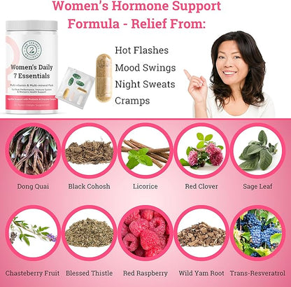 Daily 7 Essentials Women's Vitamin Pack -7 Pack Complete Women's Multivitamin Packet with Energy, Metabolism, Immune System, Women's Health Support with Probiotics, More