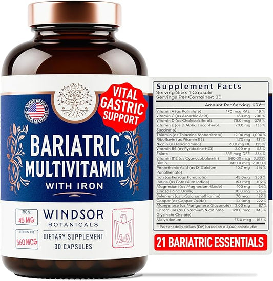Bariatric Multivitamin with Iron - 45mg Iron Easy to Swallow, One a Day Bariatric Vitamins for Women and Men - Gastric Bypass, Gastric Sleeve Recovery - Bariatric Iron Vitamin Multivitamins - 30 Caps