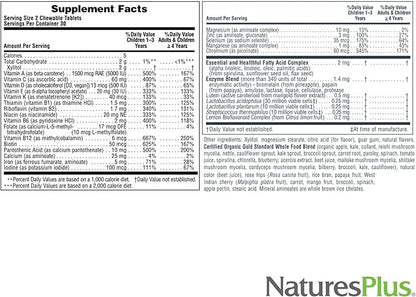 Natures Plus Animal Parade Gold Multivitamin Children’s Chewables - Cherry Flavor - 60 Chewable Animal-Shaped Tablets - with Vitamin D3, K2 & Probiotics - 30 Servings