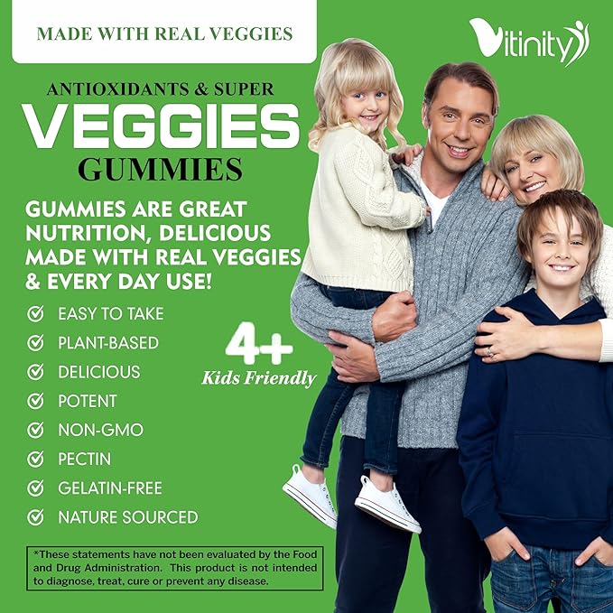 Veggies Supplement-Made with Real Super Veggies Delicious Gummies(120 Chews),30 Veggies,Herbs,Fruit and Vegetable Supplement,Non-GMO,Pectin-Based,Gluten-Free,No More Pills (60 Day)