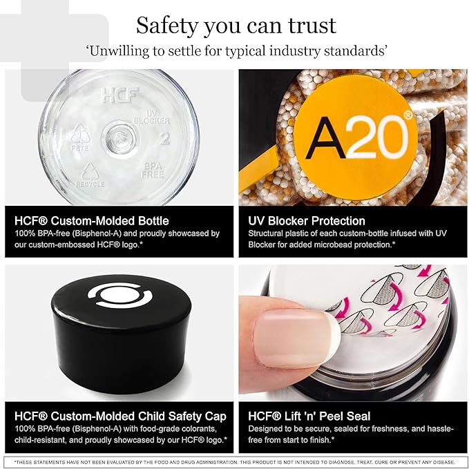 HCF A20 Microbead Brain Supplements for Memory and Focus + Brain Support, Calm, Mood, Alertness, Attention, Vision, Sleep, Immune System, 20 Premium Nootropic Nutrients Multivitamin & 7 Advances® Tech