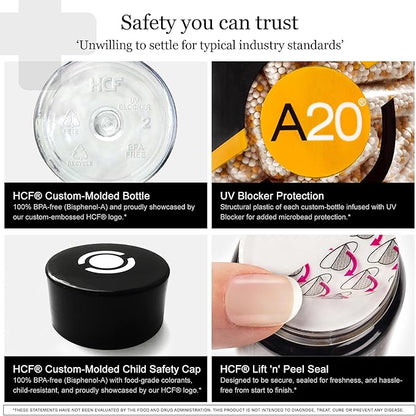 HCF A20 Microbead Brain Supplements for Memory and Focus + Brain Support, Calm, Mood, Alertness, Attention, Vision, Sleep, Immune System, 20 Premium Nootropic Nutrients Multivitamin & 7 Advances® Tech