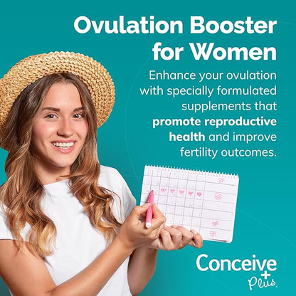 CONCEIVE PLUS Ovulation Support Supplement | Myo-Inositol & D-Chiro Inositol Blend with Coq10, Folic Acid, Ginger - PCOS Relief, Healthy Ovarian Support - Multi Vitamins Woman 120 Inositol Capsules