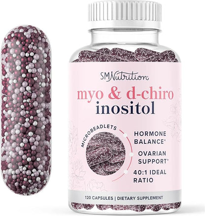 Myo-Inositol & D-Chiro Inositol for Hormone Balance for Women | Microbeadlet Technology to Regulate Menstrual Cycle & Support Ovarian Health | Myo Inositol & D Chiro Inositol | Non-GMO, 120 Capsules