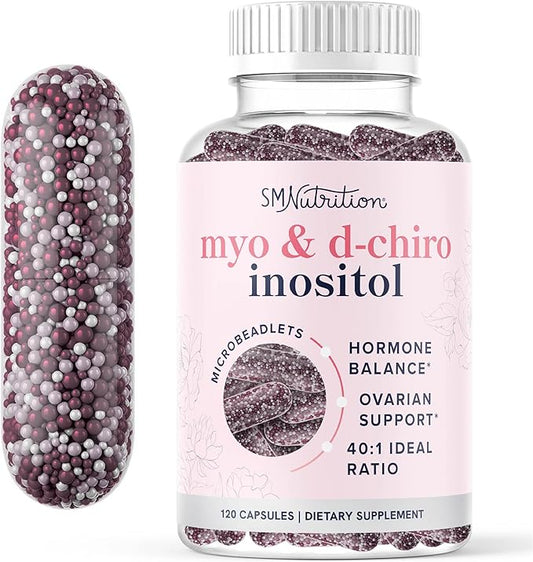 Myo-Inositol & D-Chiro Inositol for Hormone Balance for Women | Microbeadlet Technology to Regulate Menstrual Cycle & Support Ovarian Health | Myo Inositol & D Chiro Inositol | Non-GMO, 120 Capsules